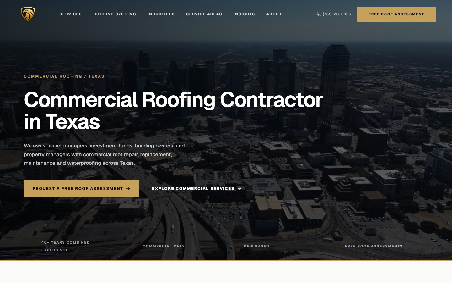 Commercial roofing website designed by GH Consulting for Hawksight Commercial