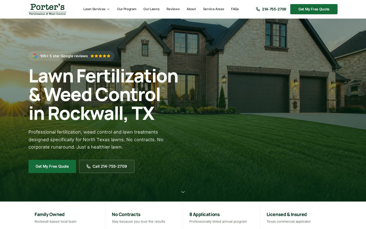 Porter's Fertilization website designed by GH Consulting for lawn care and landscaping lead generation