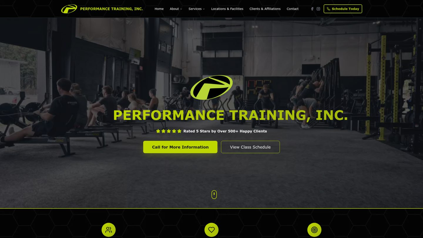 Sports performance training facility website designed by GH Consulting